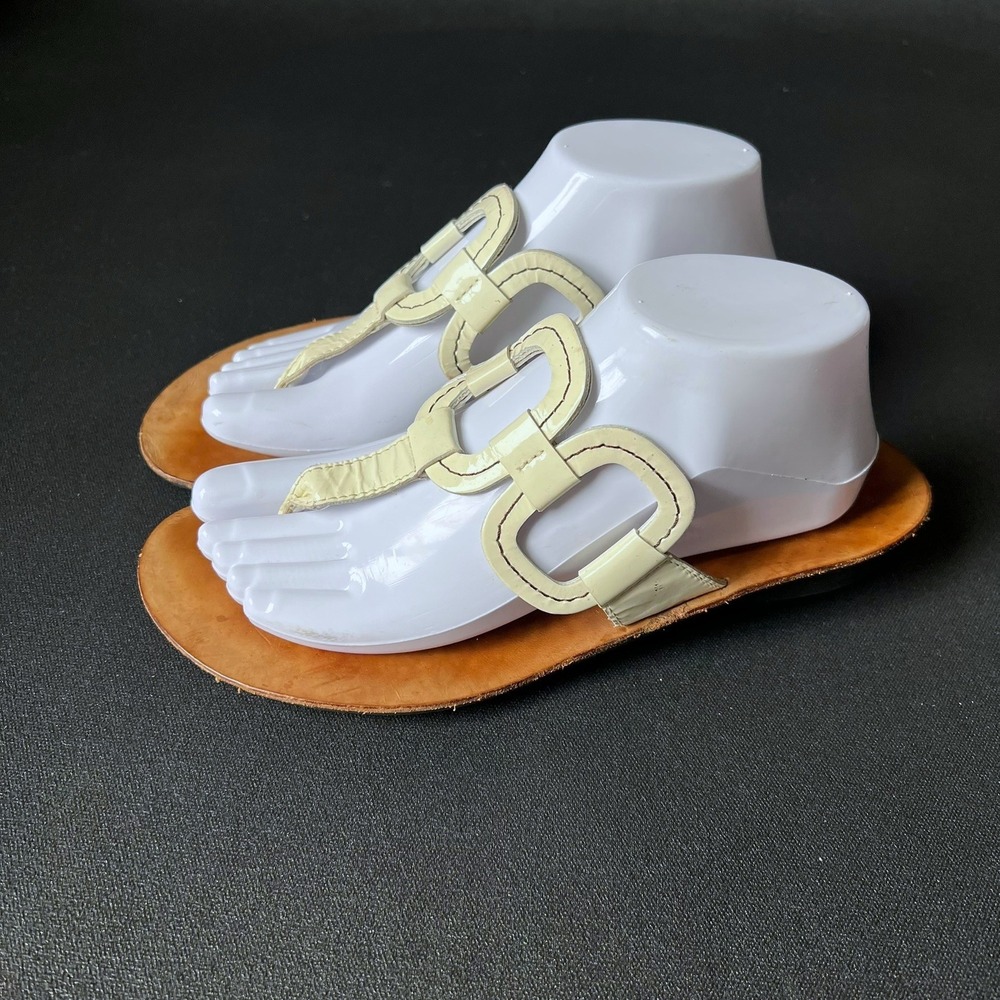 Paul Green White Patent Leather Link Thong Sandals UK 6.5 US 8.5 Flat Boho